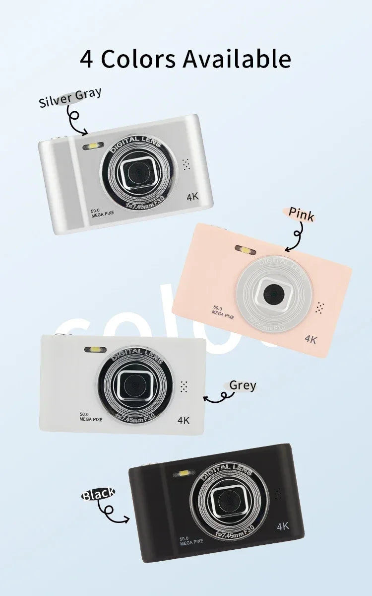 4K Digital Camera – 50MP Travel Selfie Camera with HD Zoom, 2.4-inch Screen, Mini Retro Cam for Kids & Beginners