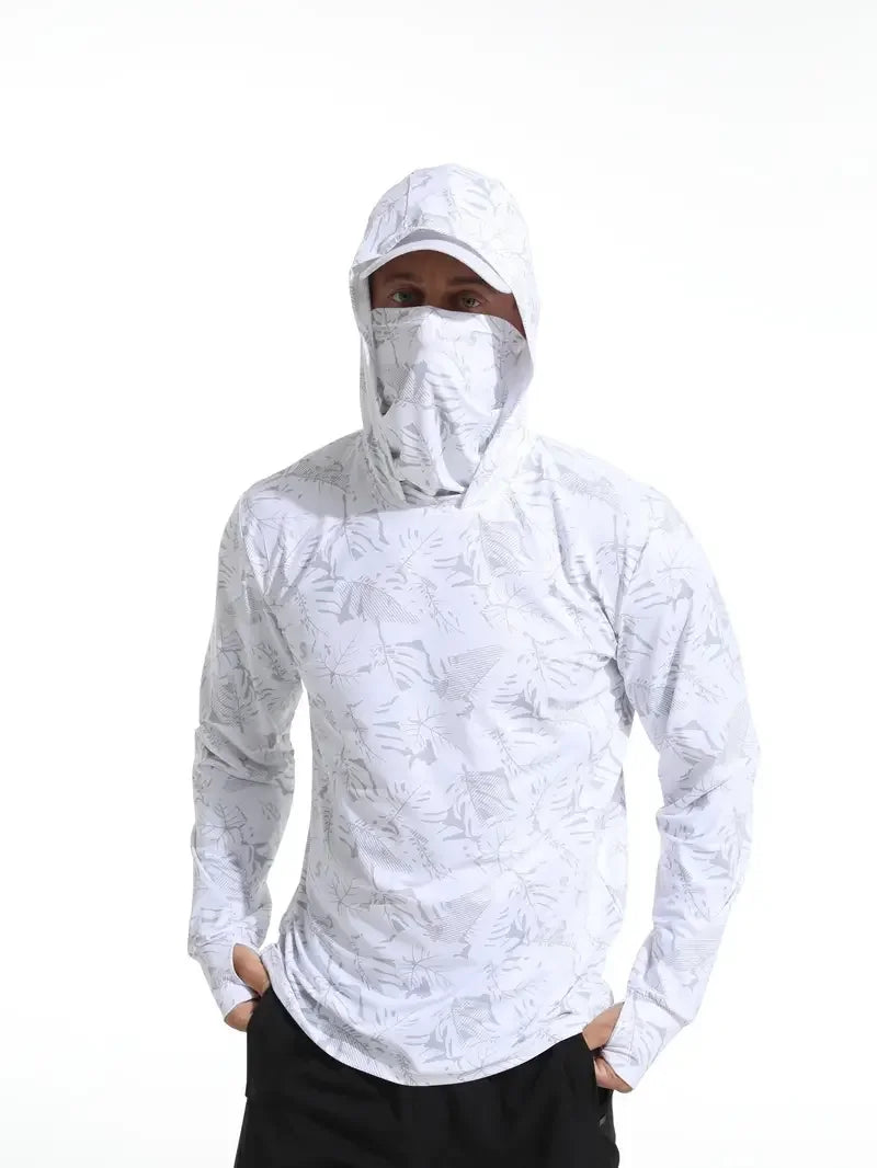 Men’s Hooded Fishing Shirt – UV Protection Summer Outdoor Fishing Jersey with Mask Breathable Performance Sun Protection Hoodie