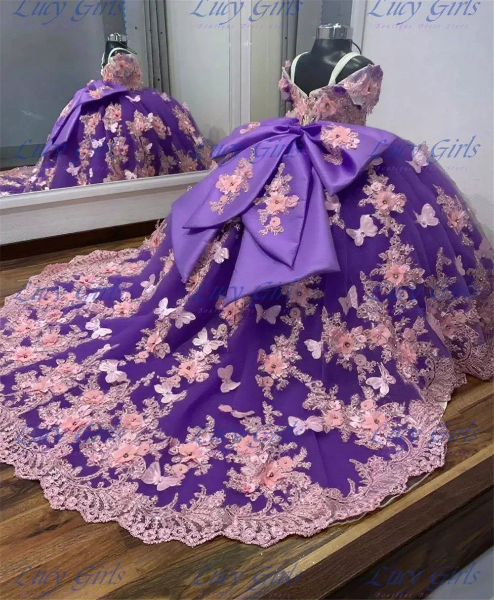 Pink Flower Girl Dress - Fluffy Tulle Butterfly Applique Gown for Weddings & Parties