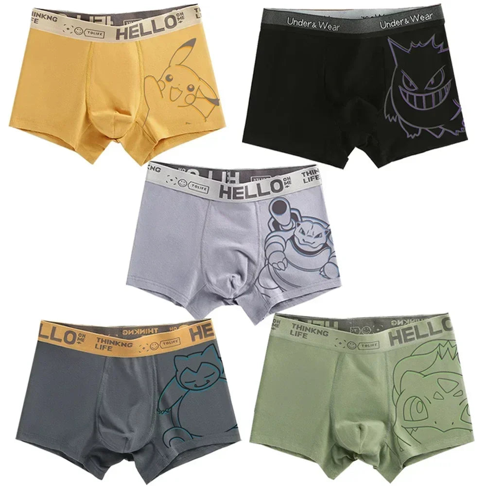 Pokémon Anime Boxer Briefs - Men’s & Boys’ Charmander, Charizard, Bulbasaur, Gengar & Pikachu Underwear