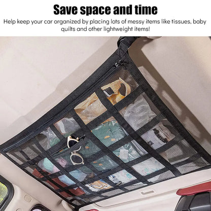 Strong Load-Bearing Car Ceiling Cargo Net : Mesh Roof Storage Organizer for Large Capacity Space Saving - Car Ceiling Storage Solution