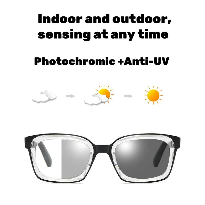 Photochromic Multifocal Reading Glasses – Ultralight Progressive Square Frame Anti-UV Presbyopia Eyewear for Men & Women