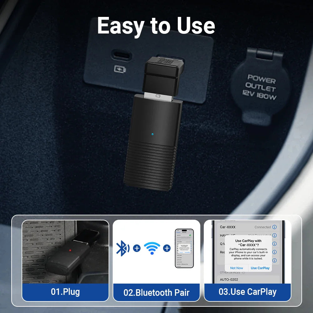 Ottomotion MINI Wireless CarPlay Adapter for iPhone - USB Connection, Compatible with Hyundai, VW, Mazda, Toyota, Kia, Ford, Chery