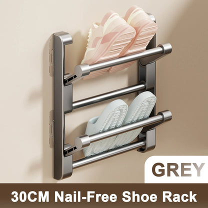 Wall-Mounted Shoe Rack — Simple Bathroom Slipper & Shoe Holder, Drain Storage & Drying Organizer Hanger