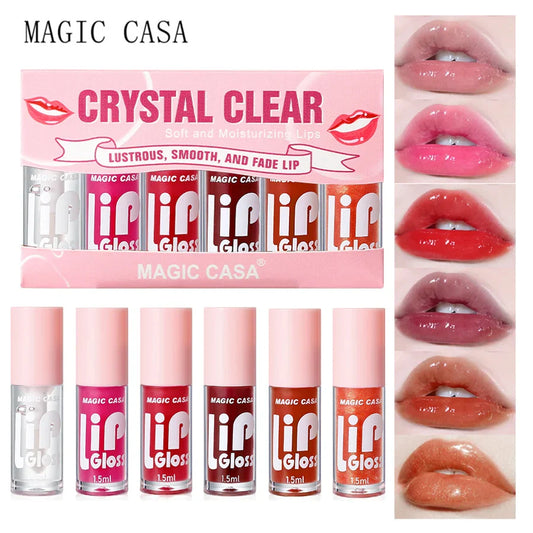 MAGIC CASA 6pcs Hydrating Jelly Lip Oil Set – Long-Lasting Moisturizing & Shimmering Liquid Lip Hydration