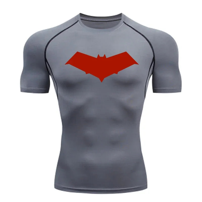 Men’s Summer Casual Compression T-Shirt — Quick-Dry Bat Print Fitness, Gym, MMA Rashguard Workout Tee