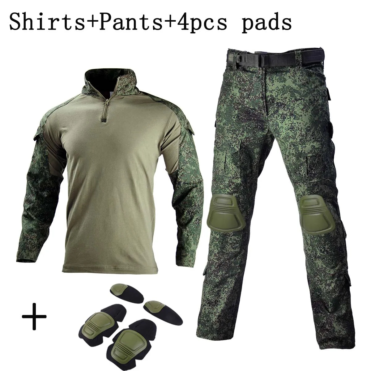 Men’s Camo Tactical Uniform Set | Ripstop Airsoft Suit with Multi-Pocket Pants & Training Shirt for Hunting or Paintball