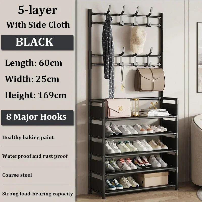Multi-Layer Clothes Hanger & Shoe Rack – DIY Floor-Standing Hat and Shoes Organizer for Living Room Storage