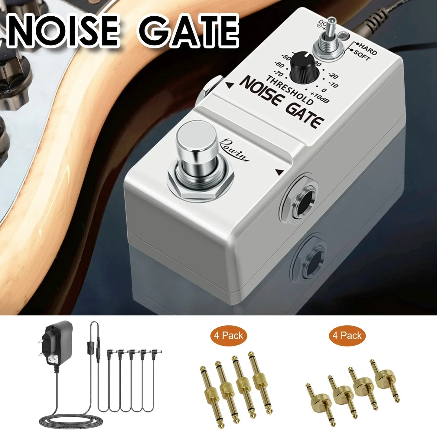 Noise Gate Pedal — Noise Killer Suppressor Effect with 2 Modes for Electric Guitar & Bass, True Bypass