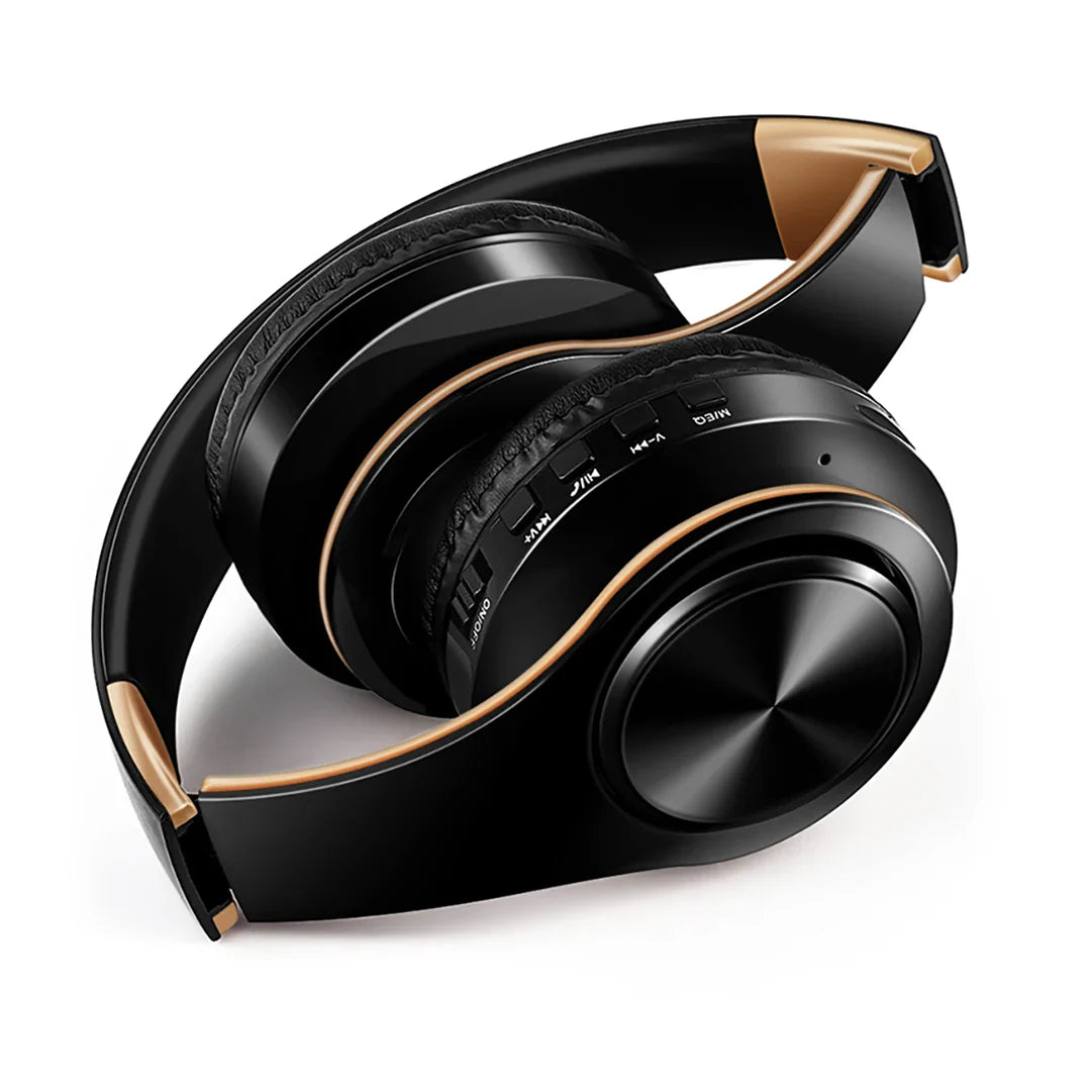 Men’s Gift Gold Wireless Headphones – Bluetooth Stereo Earphones with Built-in MIC, 3.5mm Jack for Xiaomi, Samsung, iPhone