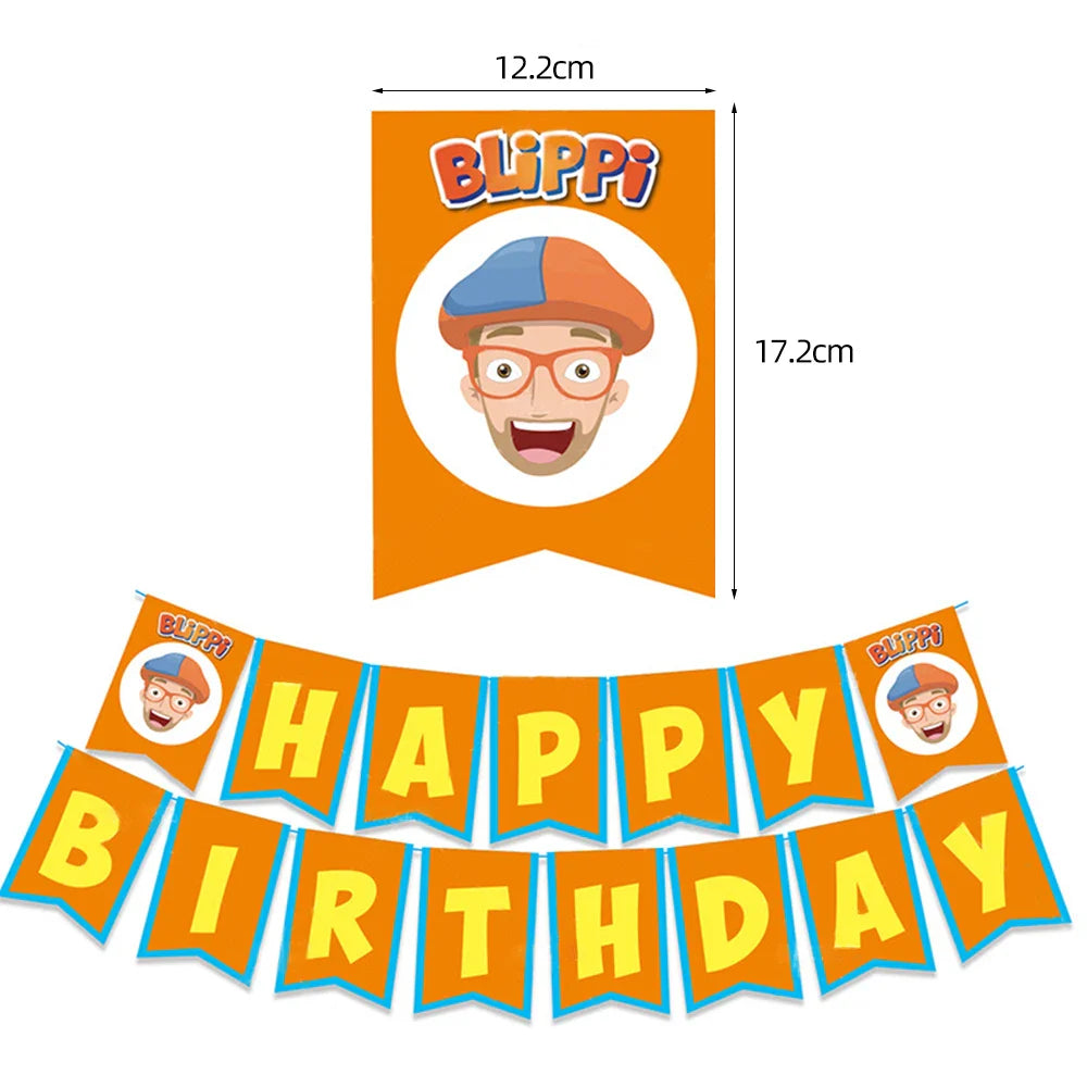 Happy Birthday Party Supplies Set — Cartoon Movie Theme Flag Banner, Paper Tableware, Latex Balloons & Cake Topper Decoration