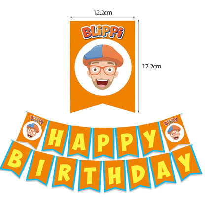 Happy Birthday Party Supplies Set — Cartoon Movie Theme Flag Banner, Paper Tableware, Latex Balloons & Cake Topper Decoration