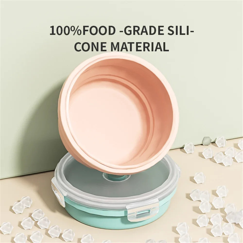 Collapsible Silicone Food Storage Container - Portable Lunch Box with Lid for Microwave & Freezer Use