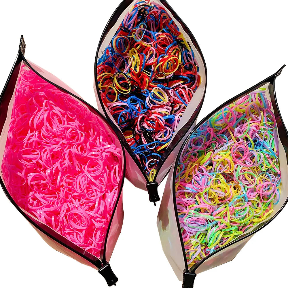 500/1000/2000PCS Colorful Disposable Rubber Hair Ties – Ponytail Holders for Girls & Kids Hair Accessories