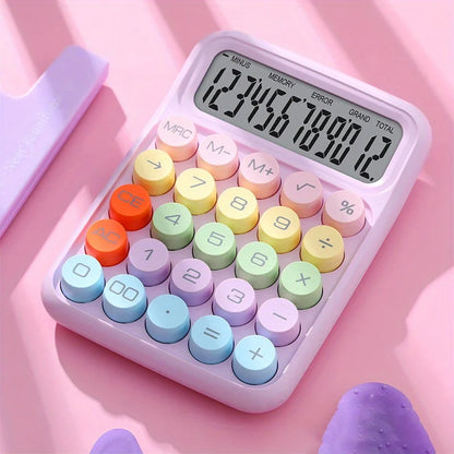 12-Digit Large LCD Desktop Calculator – Big Round Button Flexible Keyboard Calculator for Office, School & Everyday Use