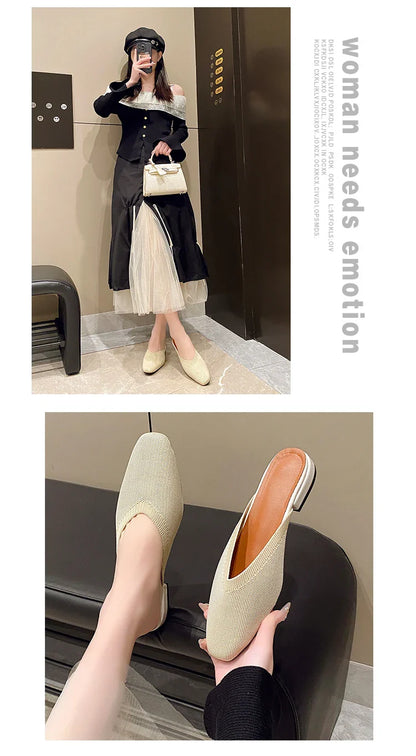 Women’s Solid Color Pointed Toe Knitted Slip-On Flats – Casual Breathable Ballet Loafers