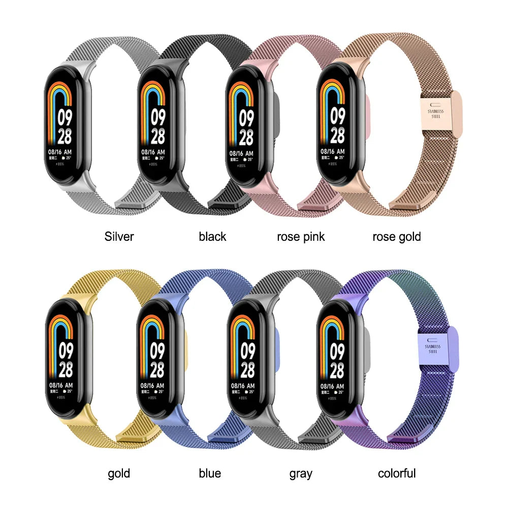 Stainless Steel Mesh Strap for Xiaomi Mi Band 9 & 8 – Metal Replacement Watchband Accessory