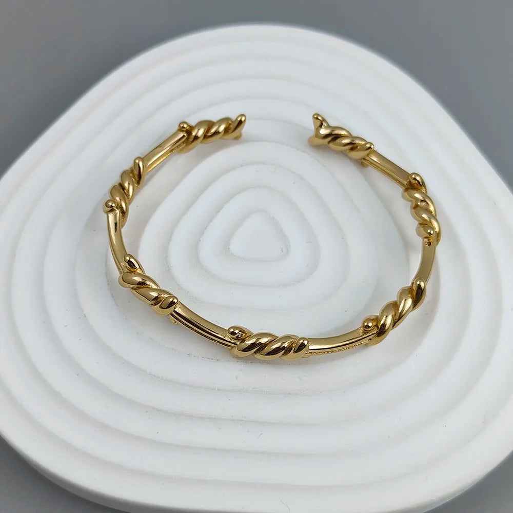 18K Gold Plated Stainless Steel Thorn Wire Wrap Bracelet – Waterproof Silver Couple Jewelry Gift New Style Adjustable Bangle