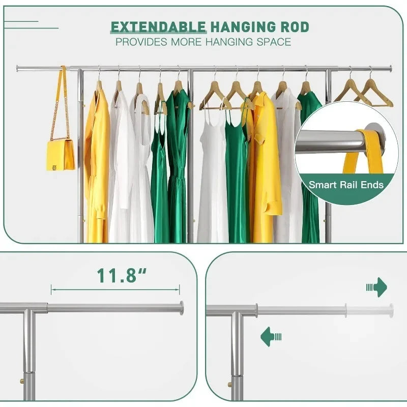 Heavy Duty Rolling Clothing Rack – Portable Clothes Hanger with Wheels for Walk-In Closets
