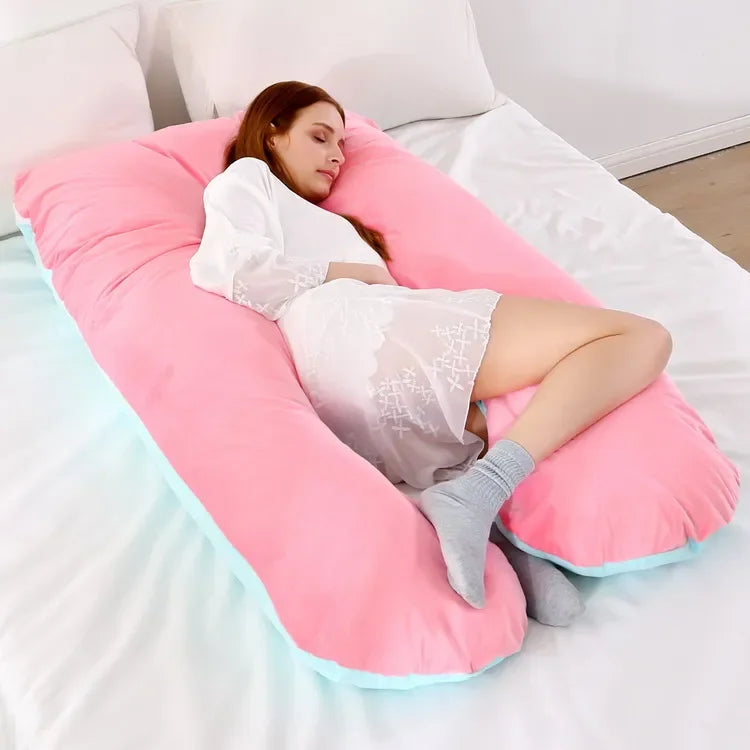 Soft Fleece U-Shaped Pregnancy Pillow – Multi-Function Side & Lumbar Support Cushion for Women