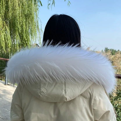 Natural Raccoon & Fox Fur Scarf – Luxury Women’s Winter Fur Collar and Hood Trim for Coats & Jackets