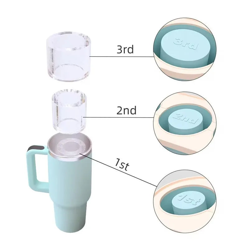 3-Grid Silicone Ice Cube Tray for Stanley 30/40 oz Tumbler – Reusable Cylinder Ice Mold with Lid for Juice, Coffee & Drinks Storage