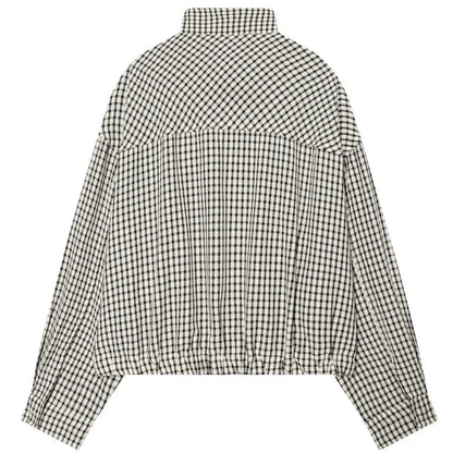 HXAO Plaid Bomber Jacket for Women - Oversized Cropped Long Sleeve Zipper Jacket for Spring & Autumn Casual Wear