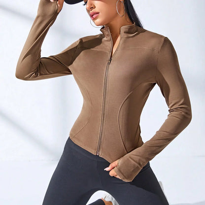 Sleek Workout Essential: Slim Fit Training Jacket - Zipper Long Sleeve Yoga Running Sports Coat for Women