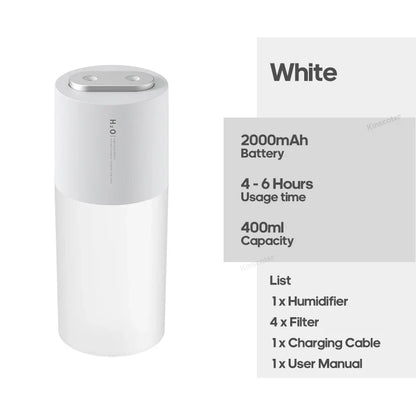 KINSCOTER Portable Double Mist Air Humidifier – 300ml Cold Mist Diffuser, 2000mAh Car Air Purifier & USB Mini Air Freshener