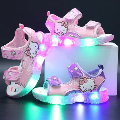 2024 Summer Baby Girls LED Hello Kitty Sandals — Cute Anti-Slip Beach & Outdoor Shoes
