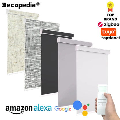Decopedia Motorized Roller Blinds for Windows – Cordless Smart Blackout Day & Night Curtains for Living Room