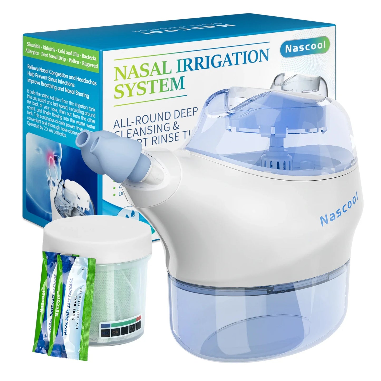 Electric Nasal Irrigation System – Includes 50 SaltPods, Nose Washer & Sinus Rinse Cleaner for Congestion Relief
