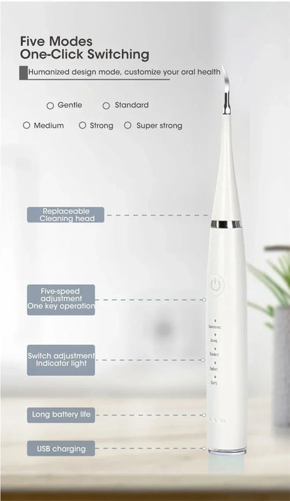 Electric Toothbrush with Sonic Cleaning – 3-in-1 Tartar Removal, Teeth Whitening, USB Charging, Replaceable Brush Head
