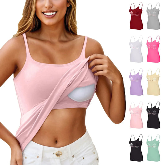 Women’s Solid Color Vest Top – Soft, Comfortable Daily Camisole with Chest Pad, Four Seasons Basic Fashion Layering Shirt