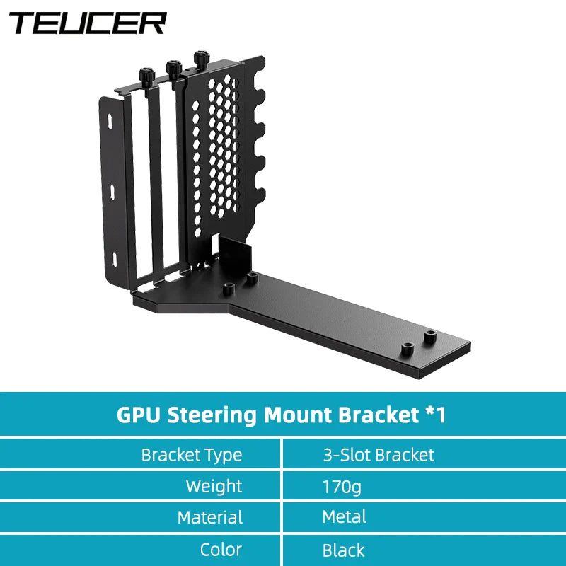 TEUCER L-Z3 GPU Vertical Mounting Bracket Kit – PCIe 4.0 X16 Riser Cable 200mm for Graphics Card Steering Mount