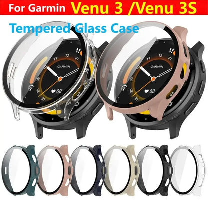 Tempered Glass Case for Garmin Venu 3/3S – Smartwatch Protective Cover with Screen Protector Bumper Shell