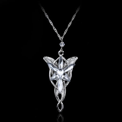 Broken Sword Necklace Set - Metal Elf Crystal Evenstar Pendant Punk Sword Jewelry Gift for Men & Women