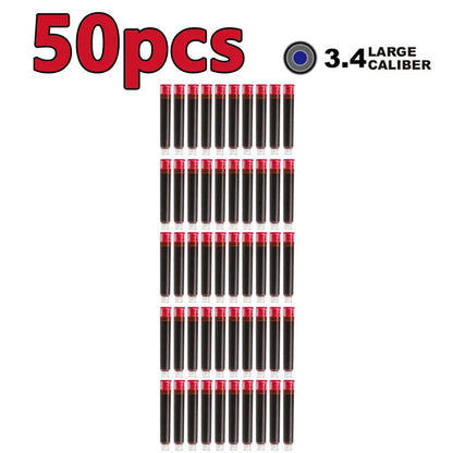 50/100pcs Fountain Pen Ink Cartridges – Black, Blue & Red Refill Set (2.6/3.4mm Bore) High-Quality