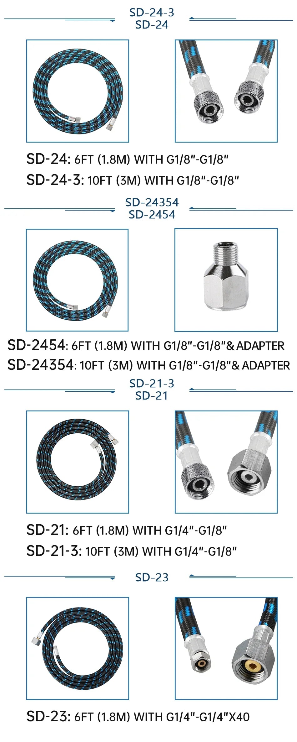 1.8m Nylon Braided Airbrush Hose with 1/8” Thread & 1/8” Male to 1/4” Female Fitting Adapter for Airbrush Accessories