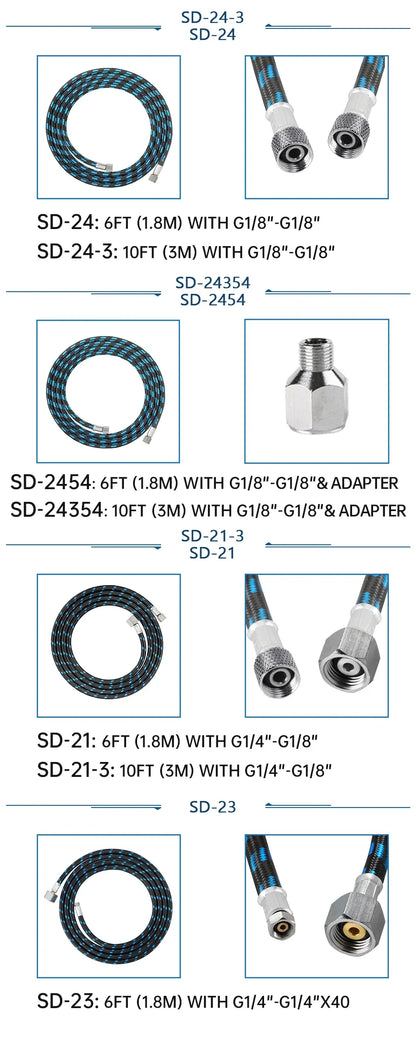 1.8m Nylon Braided Airbrush Hose with 1/8” Thread & 1/8” Male to 1/4” Female Fitting Adapter for Airbrush Accessories