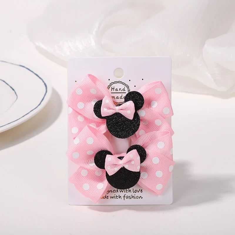 Girls' Polka Dot Bow Hair Clips - 2-Piece Cute Cartoon Hairpins for Toddlers & Babies
