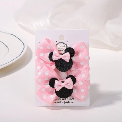 Girls' Polka Dot Bow Hair Clips - 2-Piece Cute Cartoon Hairpins for Toddlers & Babies