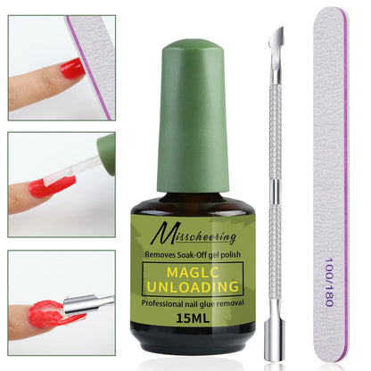 Misscheering 15ml Magic Nail Gel Remover - Fast UV Soak Off Polish Cleaner for Semi-Permanent Manicure