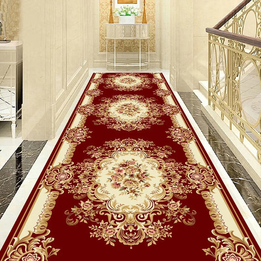 Luxury Classical Corridor Rug — Crystal Velvet Soundproof Washable Carpet for Villa & Hotel Hallway