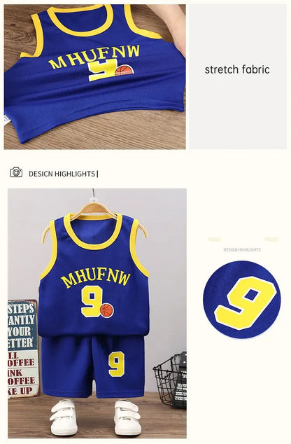 Children’s Summer Sleeveless T-Shirt and Shorts Set — Quick-Dry Sports Tank Top Outfit for Boys Basketball Training