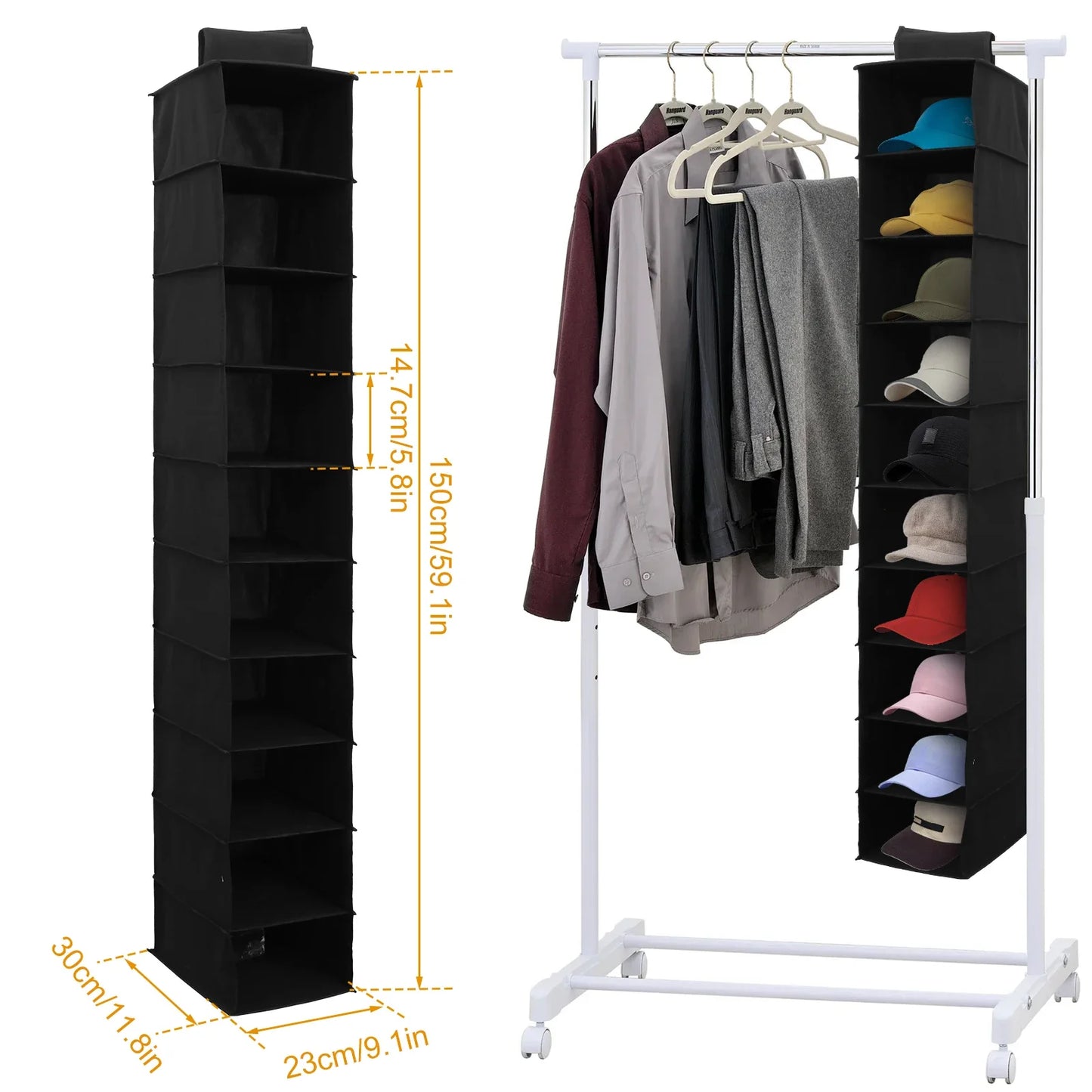 10-Shelf Hanging Shoe Organizer – Foldable Non-Woven Fabric Space-Saving Shoe Rack Multipurpose Storage