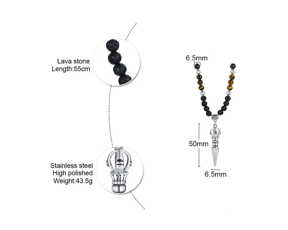 Men's Tibetan Phurba Kilaya Necklace – Tiger’s Eye & Lava Stone Spiritual Dagger Jewelry