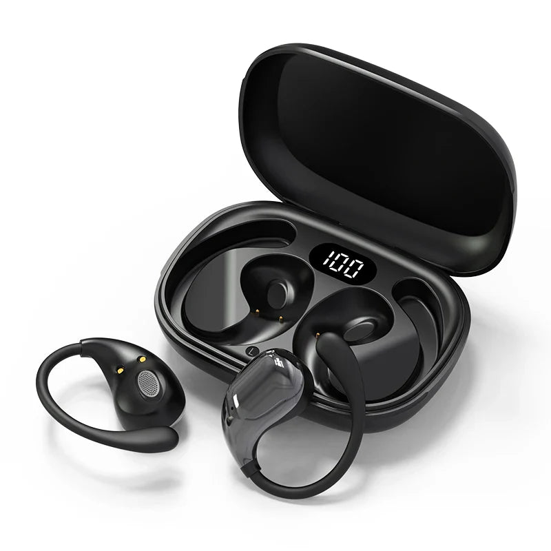 Bluetooth 5.4 Ear Hook Headphones – TWS Wireless HiFi Stereo Waterproof Earbuds with LED Display, Touch Control & Long Battery Life