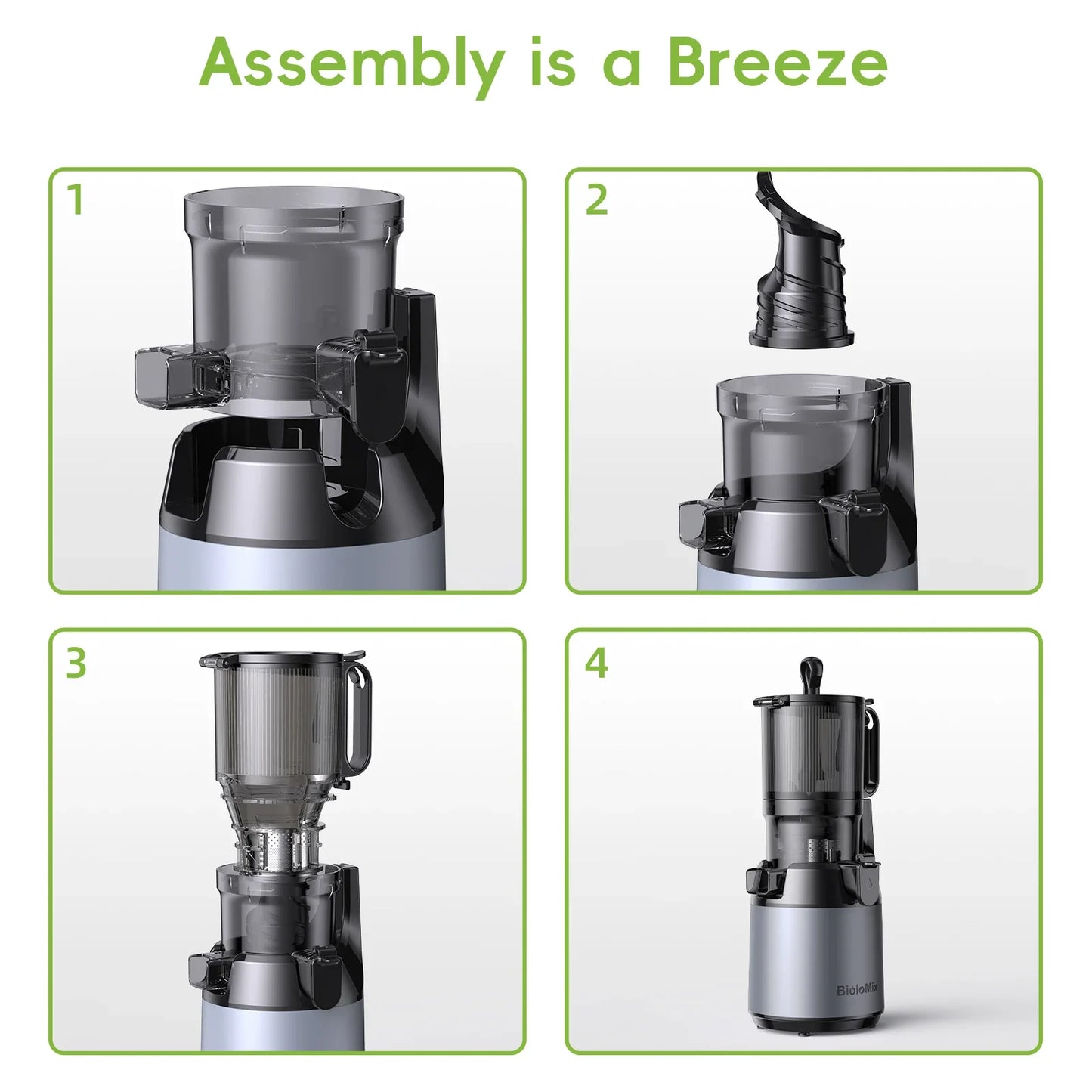 BioloMix Cold Press Juicer — 130mm Feed Chute, Whole Fruit & Veg, High Yield BPA-Free Slow Masticating Juicer
