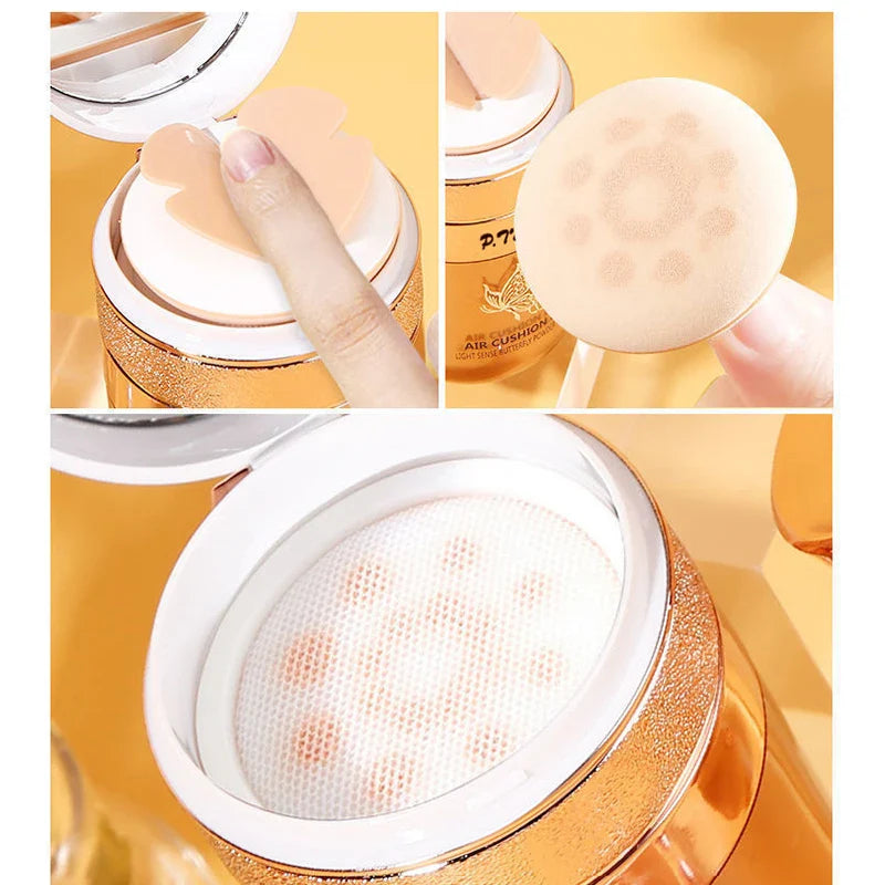 Air Cushion BB Cream with Butterfly Powder Puff – Moisturizing, Whitening, Oil-Control, Waterproof Foundation & Concealer Makeup